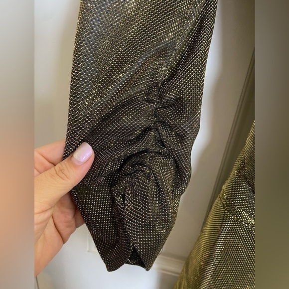 ZARA WRAP STYLE GOLD BELTED METALLIC THREAD BLAZER DRESS V NECK S - Picture 6 of 8